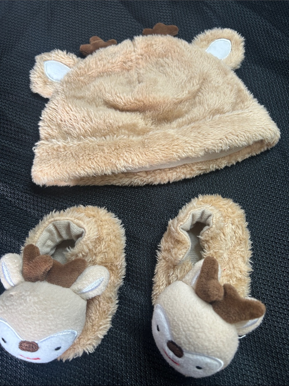 Little Me Plush Reindeer Hat and Booties Set in Tan and Brown